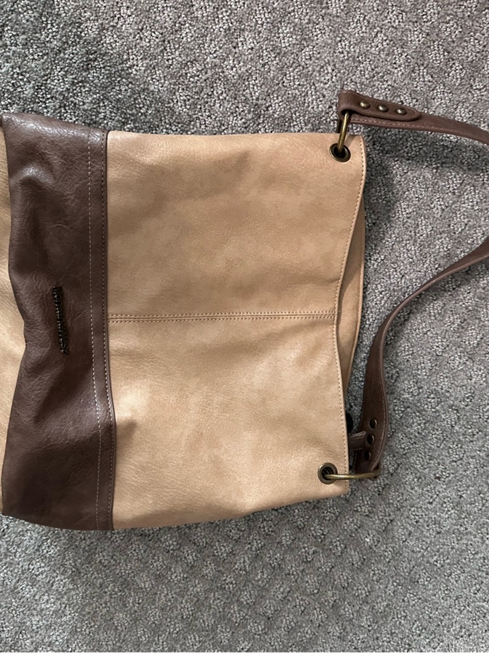 Montana West Two-Tone Beige and Brown Leather Tote Bag